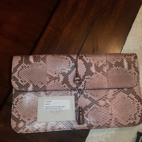Jackie small clutch in rose baby candy python with - Picture 1 of 2